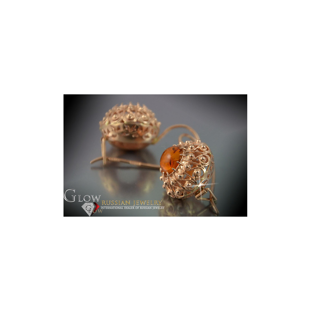 Russian Soviet silver rose gold plated 925 Amber earrings veab007